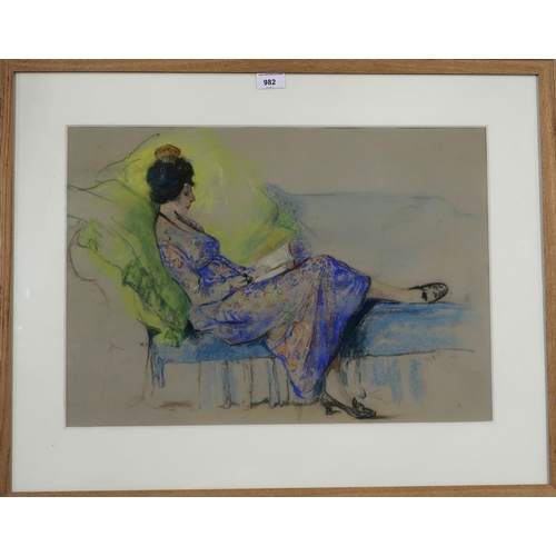 982 - CONTEMPORARY SCHOOLREADING LADY Pastel on paper, 40 x 56cm