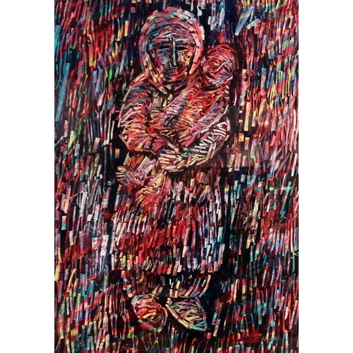 983 - SHAHIN MEMISHI (KOSOVAR b.1990)MOTHER AND CHILDMixed media, signed lower right, 70 x 47cm... 