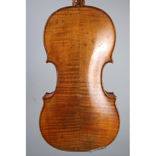 A two piece back violin 35cm bearing label to the interior