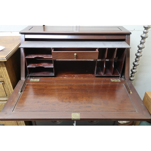 100 - A 20th century Chinese hardwood bureau with fall front writing compartment over three drawers, 110cm... 