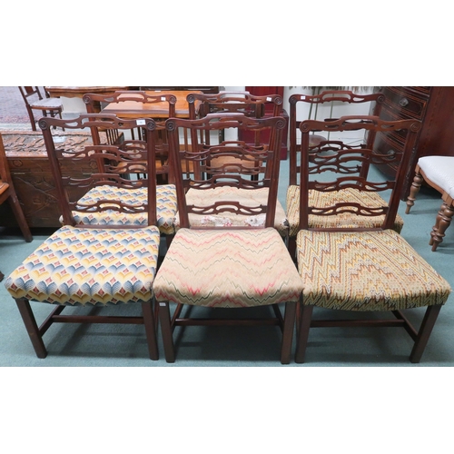 15 - A set of six 19th century mahogany framed Hepplewhite style dining chairs with tapestry upholstered ... 