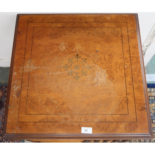 17 - An Edwardian burr walnut and mahogany two tier revolving bookcase, 85cm high x 55cm wide x 55cm deep... 