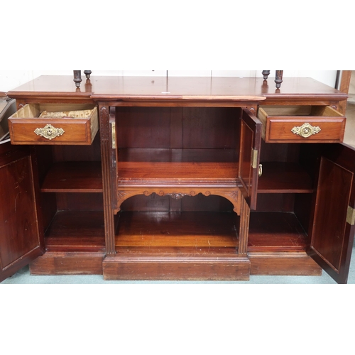 20 - An early 20th century mahogany breakfront sideboard with pair of central cabinet doors flanked by si... 