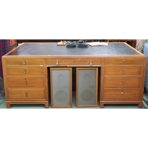 38 - A very large 20th century Chinese hardwood desk with black skiver over single drawer over kneehole f... 