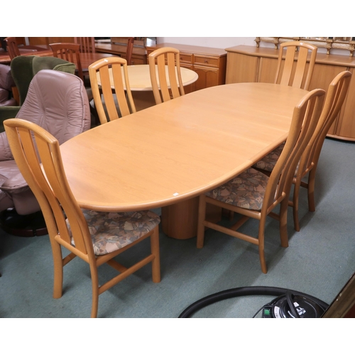 52 - A 20th century Danish teak Skovby dining suite consisting oval extending dining table with internal ... 
