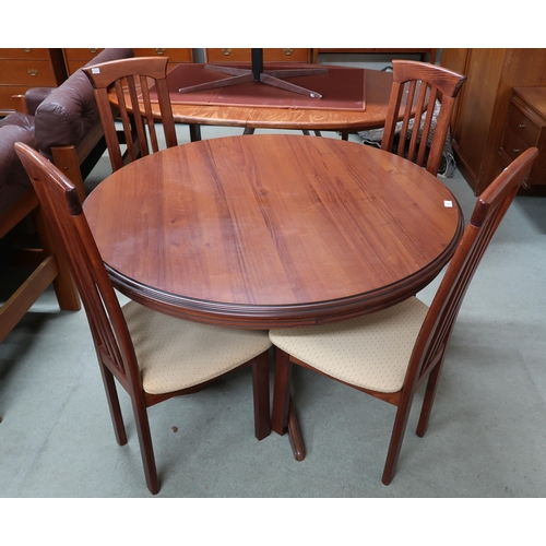 55 - A 20th century dining suite consisting circular pedestal dining table 75cm high x 111cm diameter, fo... 