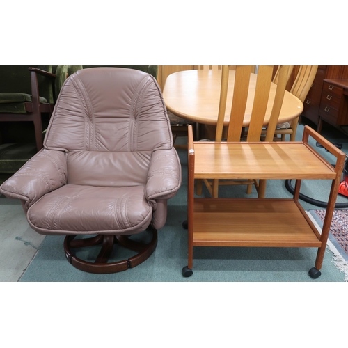63 - A lot consisting a 20th century Stressless style reclining armchair, 99cm high x 88cm wide x 82cm de... 