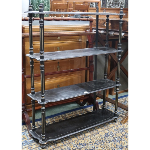 70 - A lot comprising 19th century walnut veneered chest, 19th century ebonised four tier wall shelf, tow... 