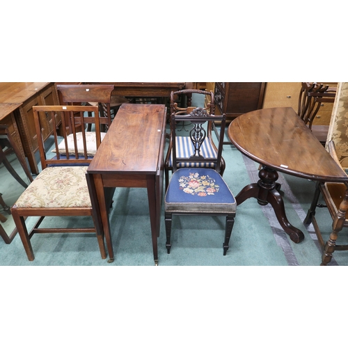 71 - A lot comprising 19th century mahogany Pembroke table, demilune hall table and four assorted chairs ... 