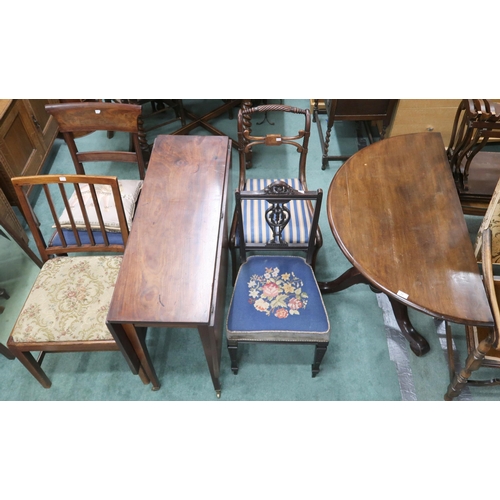 71 - A lot comprising 19th century mahogany Pembroke table, demilune hall table and four assorted chairs ... 