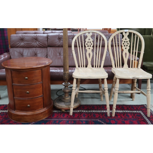 74 - A lot comprising pair of painted wheel back dining chairs, gilt turned standard lamps and a contempo... 