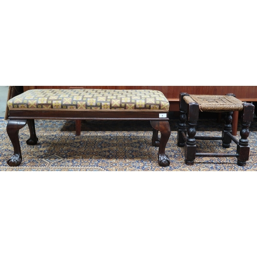 8 - A lot comprising tapestry upholstered footstool on cabriole ball and claw supports, 37cm high x 87cm... 