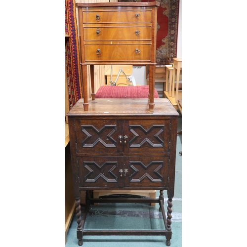 81 - A lot consisting 20th century oak Jacobean style side cabinet, 90cm high x 62cm wide x 41cm deep and... 