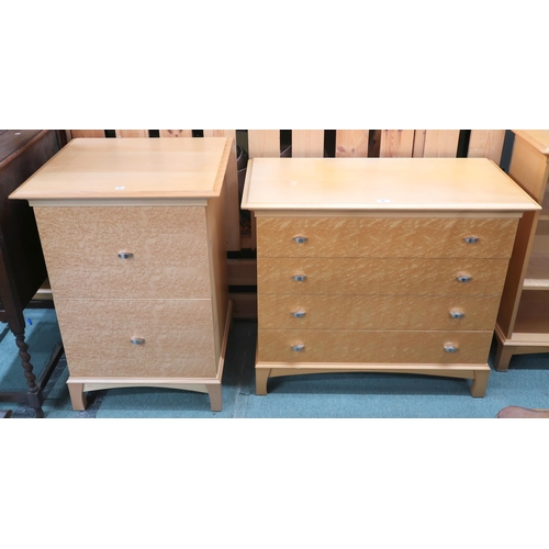 82 - A lot consisting contemporary Northcroft teak and birdseye maple veneered two drawer filing cabinet,... 