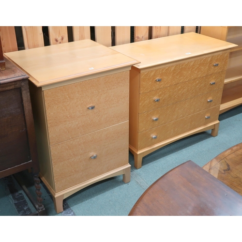 82 - A lot consisting contemporary Northcroft teak and birdseye maple veneered two drawer filing cabinet,... 