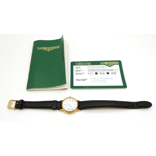 A gold plated ladies L4.1362 Longines watch with original box and