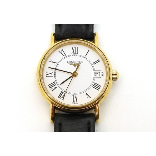 A gold plated ladies L4.1362 Longines watch with original box and