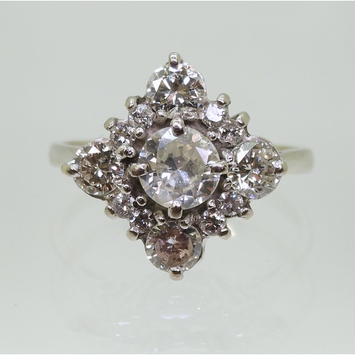 737 - DIAMOND CLUSTER RINGset with estimated approx 1.50cts of brilliant cut diamonds, the middle stone is... 