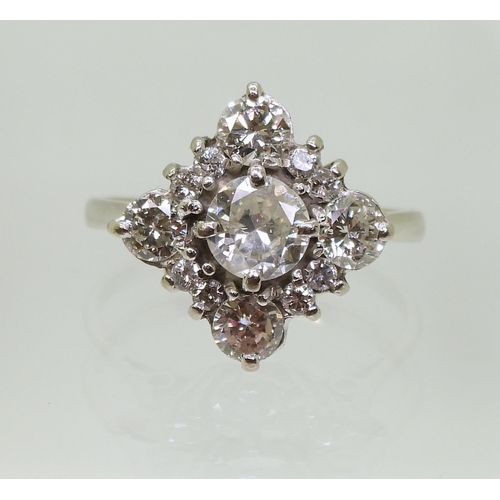 737 - DIAMOND CLUSTER RINGset with estimated approx 1.50cts of brilliant cut diamonds, the middle stone is... 