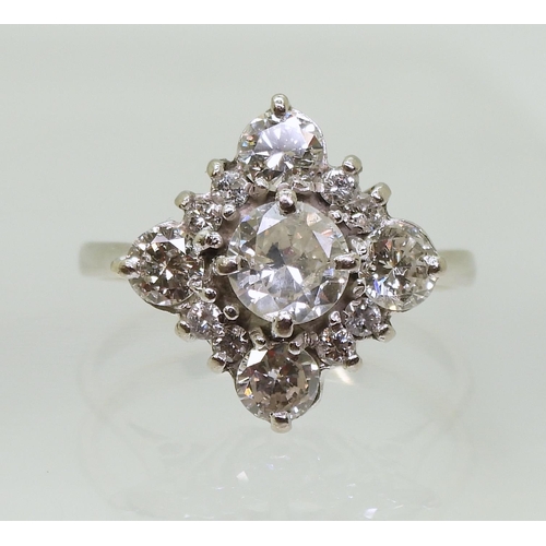 737 - DIAMOND CLUSTER RINGset with estimated approx 1.50cts of brilliant cut diamonds, the middle stone is... 