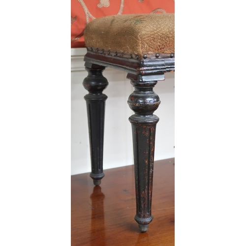 45 - A 19th century tapestry upholstered duo piano stool on turned tapering supports, 50cm high x 102cm w... 