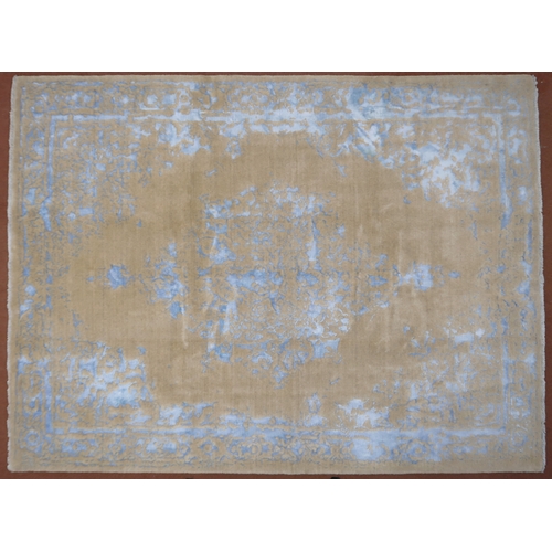 2136 - A BLUE AND CREAM GROUND SHIRAZ RUG with mottled tree of life design with mottled borders, 235cm long... 