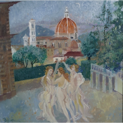 2969 - BRENDA LENAGHAN RSW (SCOTTISH B.1941)THE THREE GRACES Oil on board, signed lower left, 44 x 44cm (17... 