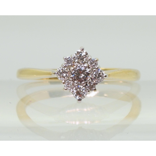 720 - A 9ct gold diamond cluster ring, set with estimated approx 0.36cts of brilliant cut diamonds. Finger... 