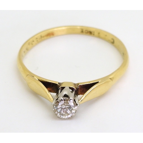 747 - A classic 18ct gold diamond solitaire of estimated approx 0.20cts finger size Q1/2, weight 2.2gms&nb... 