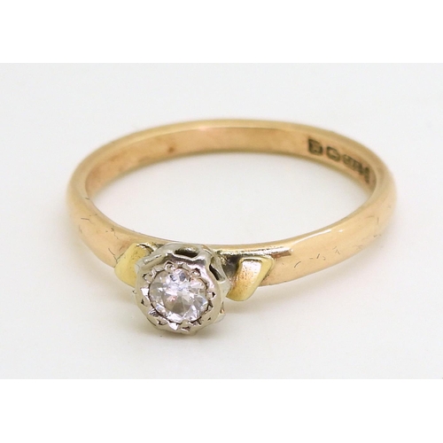 749 - A 9ct rose, yellow and white gold diamond solitaire set with an estimated approx 0.15ct old cut diam... 