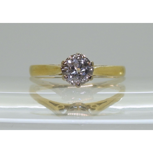 756 - An 18ct gold old cut diamond solitaire of estimated approx 0.60cts, finger size L, weight 2.7gms