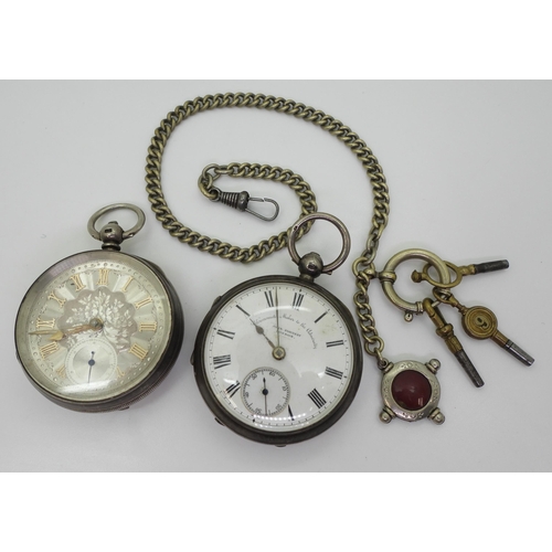 757 - Two silver open face pocket watches. An example by John Forrest London with Chester hallmarks for 18... 