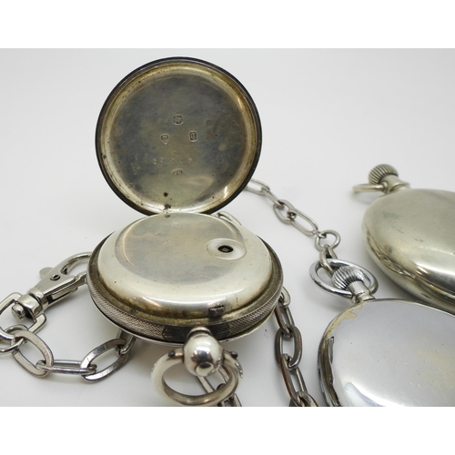 759 - Three pocket watches, a silver example with a decorative engraved dial diameter 5.2cm, 1871 London h... 