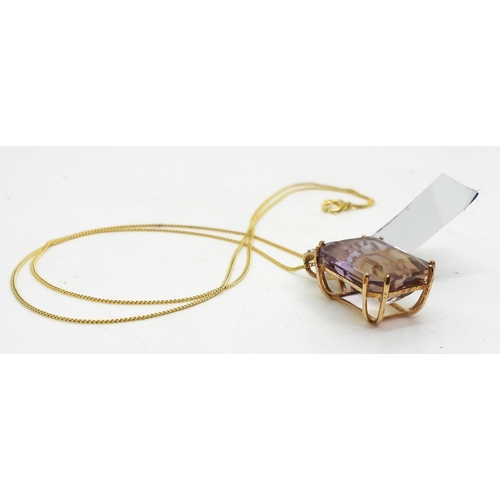 788 - A 9ct gold 16mm x 12mm ametrine and white zircon pendant, and chain, weight 4.3, with tag and certif... 