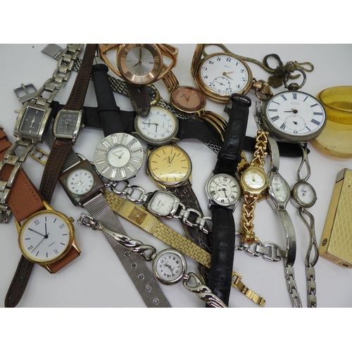 836 - A collection of fashion watches to include Sekonda, Fossil, and Excalibur, a Colibri lighter, a whit... 