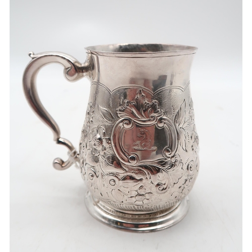 309 - A George II silver mug, by William Shaw & William Priest, London 1749, with later repousse scrol... 