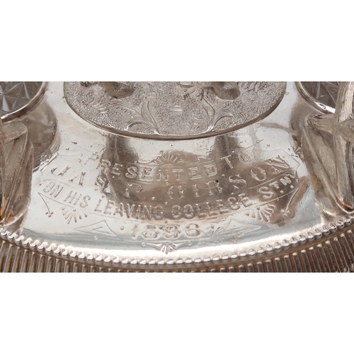 325 - A Victorian silver-plated Egyptian revival inkstand, by James Deakin & Son, of oval form, with t... 