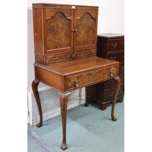 1 - An early 20th century mahogany and walnut veneered dressing table with pair of panel doors with mirr... 