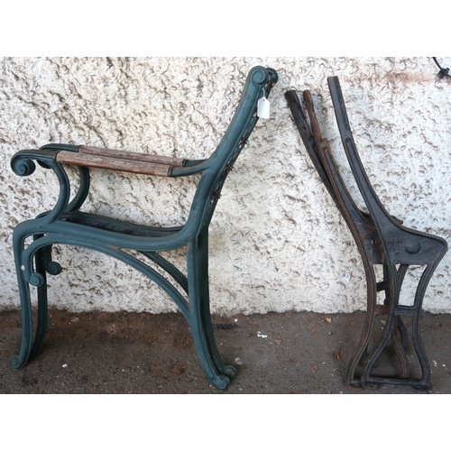 100 - A lot comprising three cast iron railway platform No41 bench irons, 79cm high x 44cm deep and a pair... 