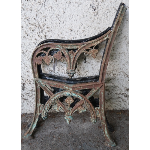 102 - A pair of 19th century cast iron garden bench ends with scrolled acanthus leaf design, 84cm high x 6... 