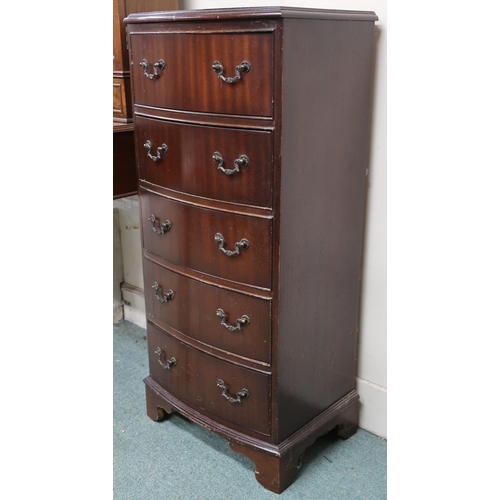 2 - A 20th century mahogany bow front five drawer chest, 102cm high x 45cm wide x 35cm deep 