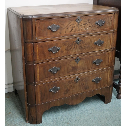 31 - A 20th century walnut veneered four drawer chest, 79cm high x 77cm wide x 50cm deep