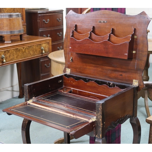 46 - A late Victorian mahogany desk with shaped hinged top concealing fitted writing compartment over sin... 