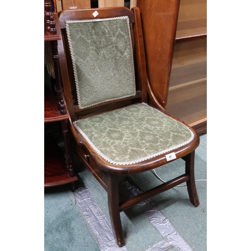 57 - A lot comprising early 20th century bedroom chair, four tier corner what-not, Vienna style wall cloc... 