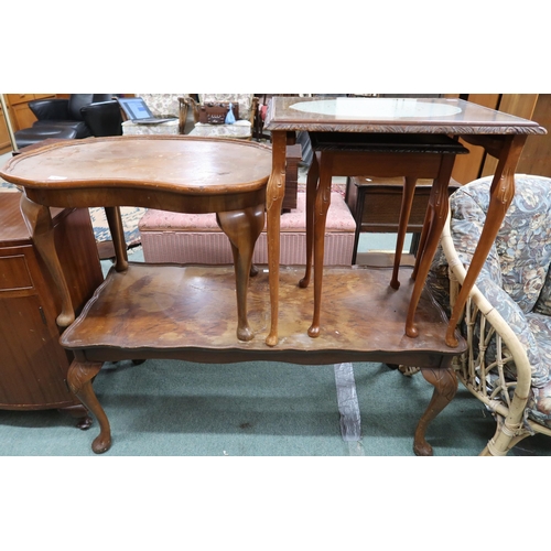 63 - A large mixed lot comprising demilune hall table, dressing stool, bedside cabinet, kidney shaped occ... 