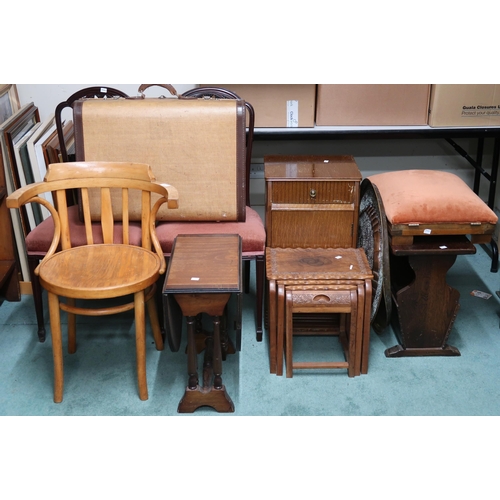 67 - A large mixed lot to include drop leaf occasional table, pair of dining chairs, bentwood armchair, m... 