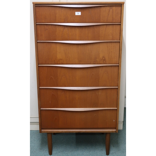 70 - A mid 20th century teak Austin suite chest of six drawers, 124cm high x 64cm wide x 43cm deep