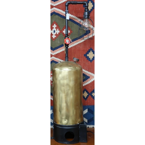 74 - A contemporary industrial/steampunk style table lamp with brass canister base, 114cm high