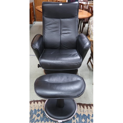 85 - A 20th century G Plan black vinyl upholstered swivel reclining armchair, 105cm high x 80cm wide x 80... 