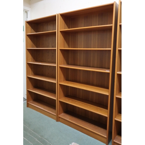 98 - A pair of contemporary veneered five shelf open bookcases, 181cm high x 89cm wide x30cm deep (2)